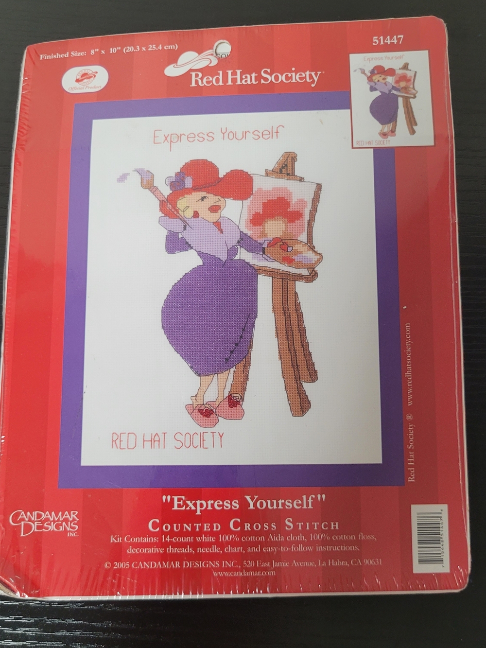 NEW Red Hat Society "Express Yourself" Counted Cross Stitch Kit - Red & Purple